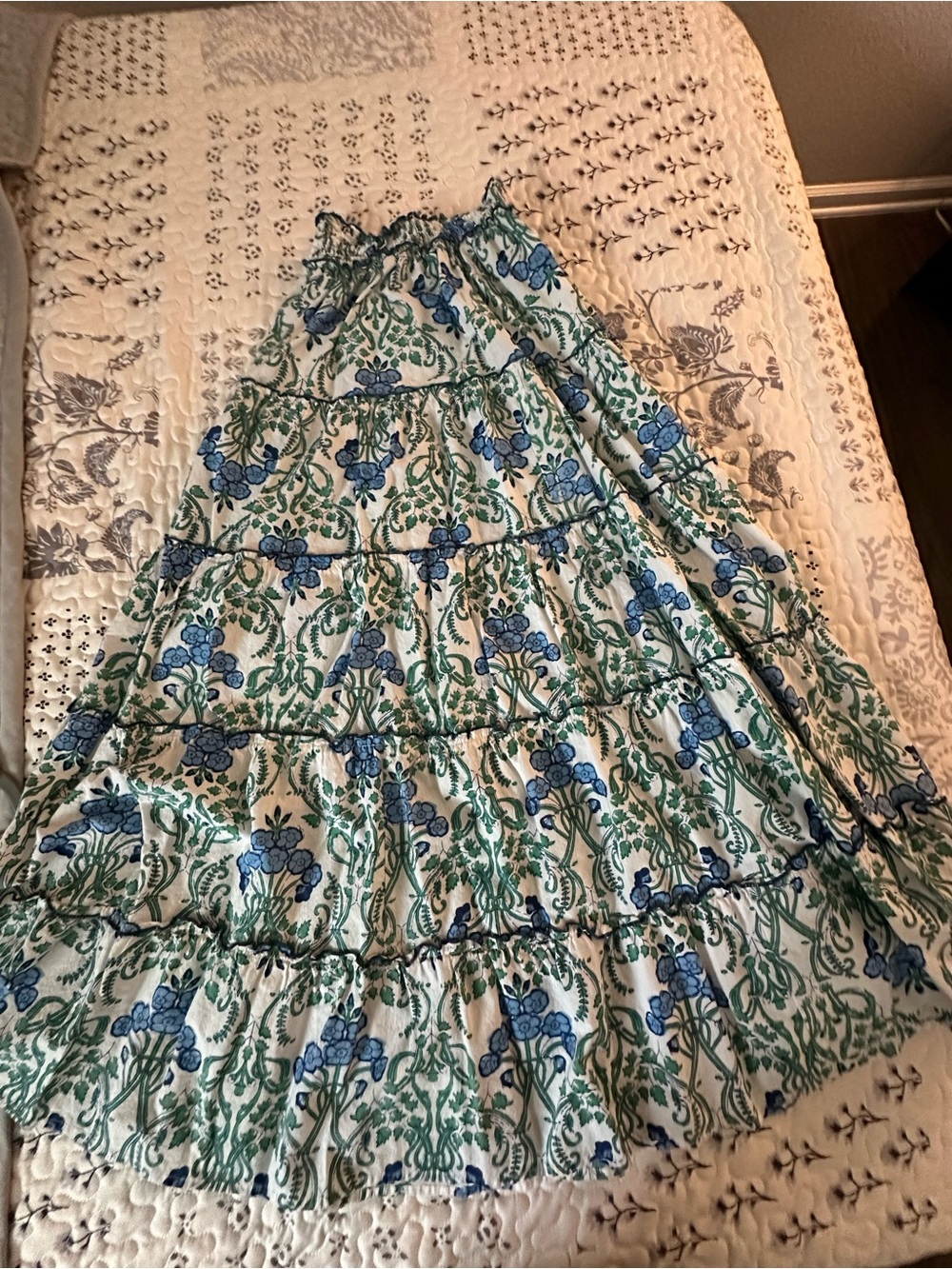 CHARLESTON SHOE CO. White Maxi Skirt with Blue & Green Floral Print - Picture 2 of 9